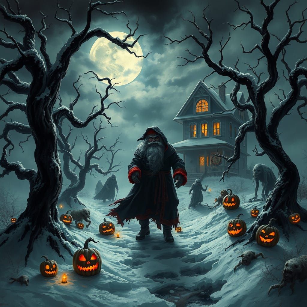 Horror X-Mas Winter Wonderland in Dark, Eerie Cyberpunk Styl...