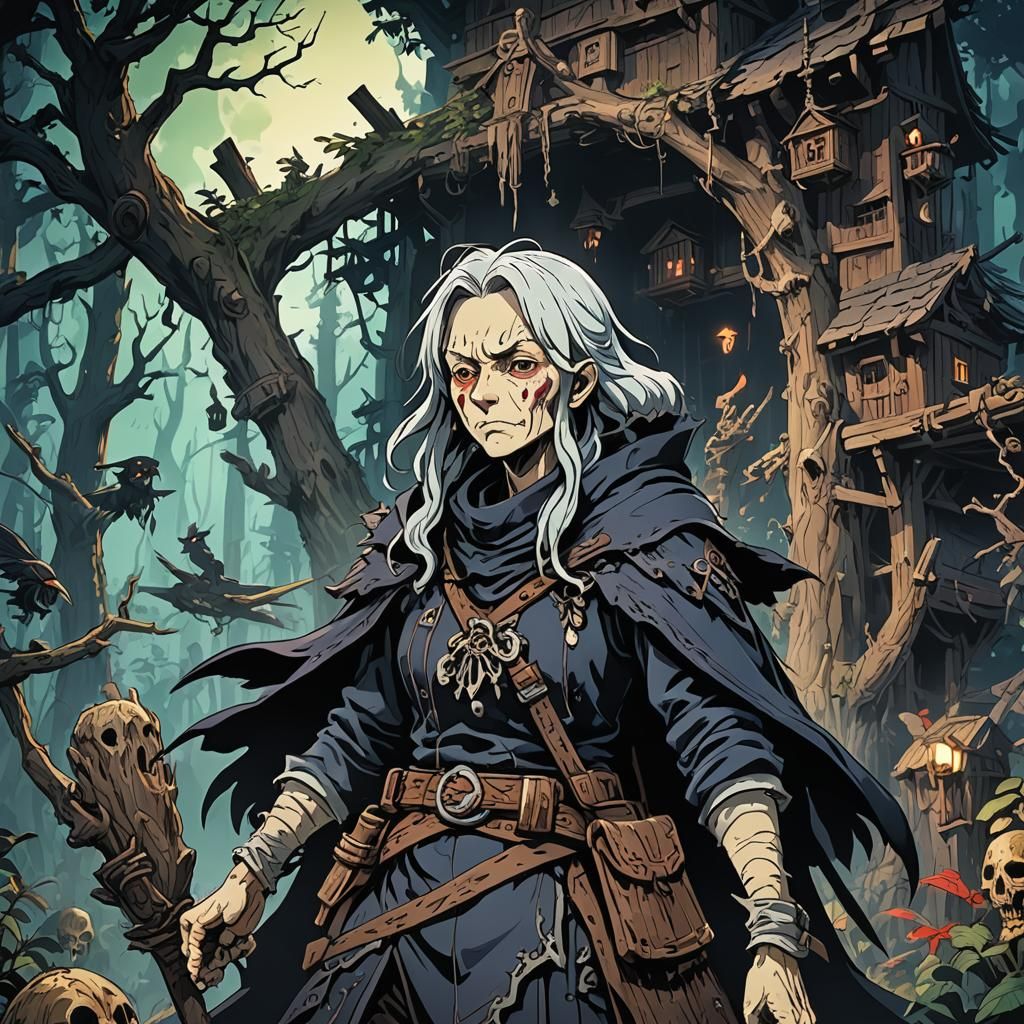 Baba Yaga in Cel-Shaded Anime Style