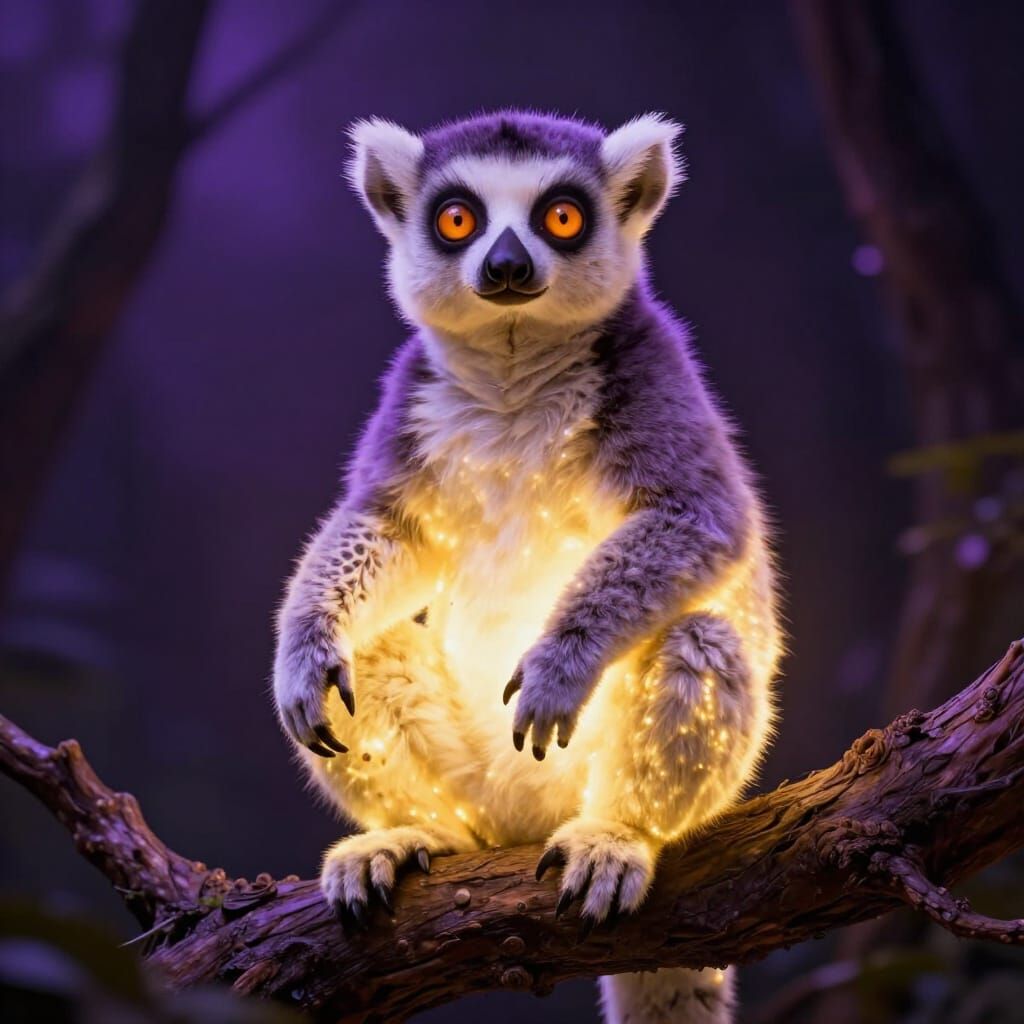 Glowing Lemur of Light on Branch