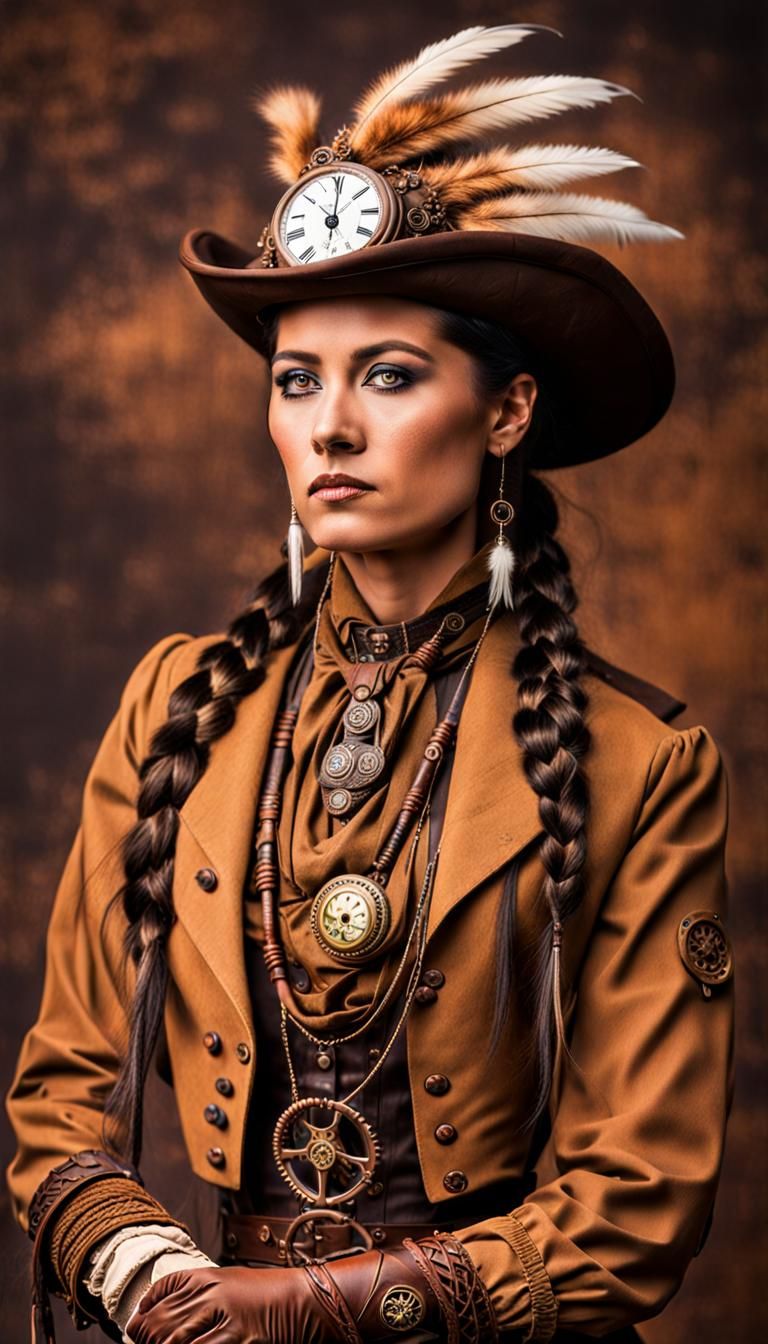 Steampunk Native American Woman in Victorian Style