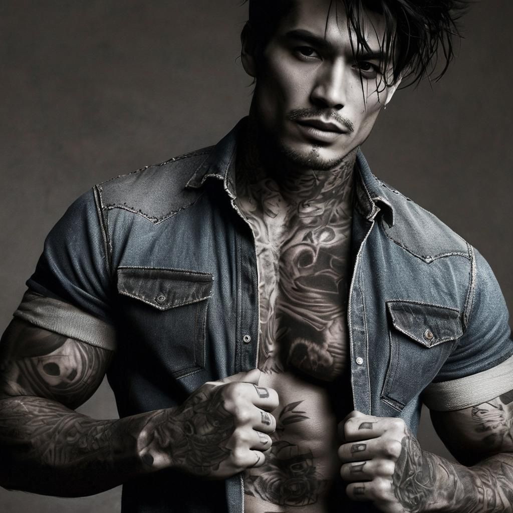 Handsome Man with Tattoos in Punk Style
