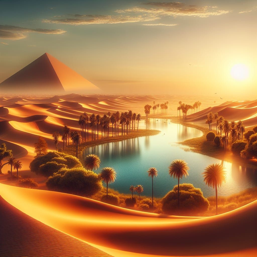 Serene Desert Oasis at Sunset
