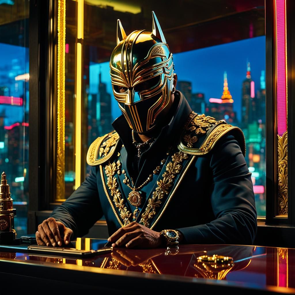 Gangster Negotiating in Neon Cityscape, Cinematic Style