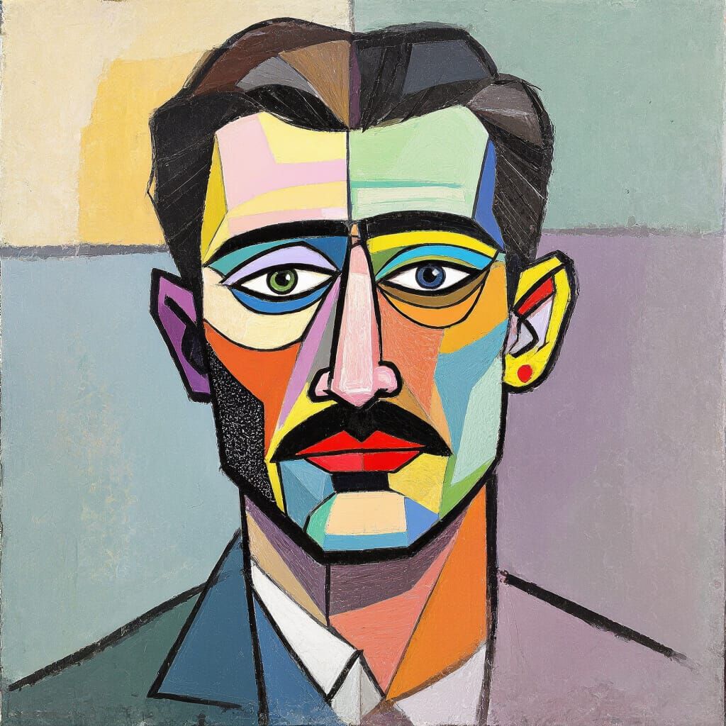 Colorful Abstract Painting with Repeating Shapes