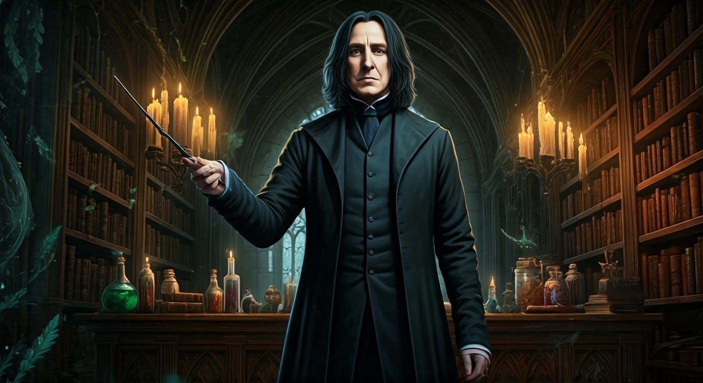 Dark Sorcerer Posed with Wand in Tower Room