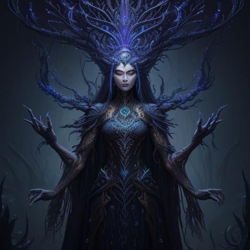 Otherworldly Plant Creature in Space, Bioluminescent Details