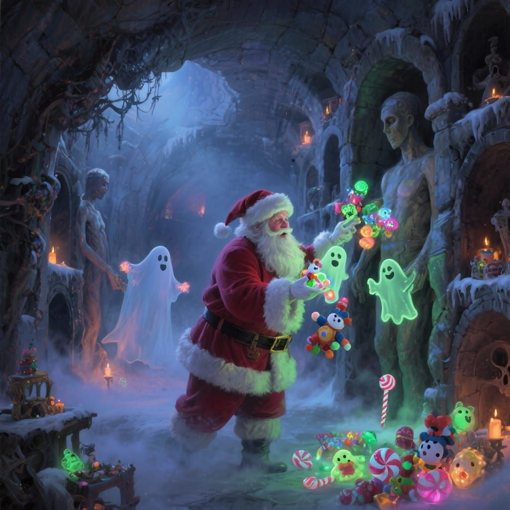 Santa Claus Distributes Ethereal Gifts in Phosphorescent Cat...