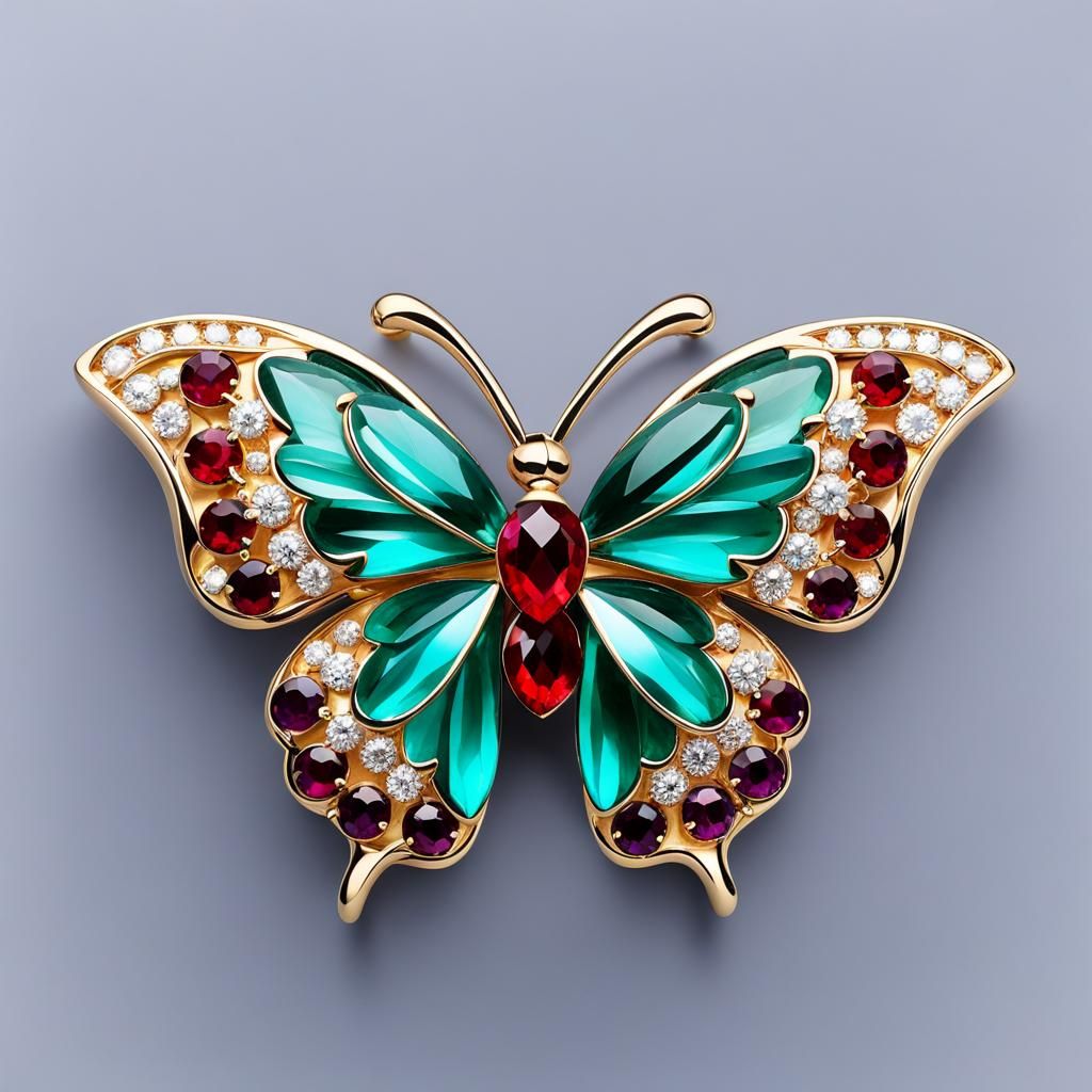 Gemstone Butterfly Jewel in Van Cleef Style