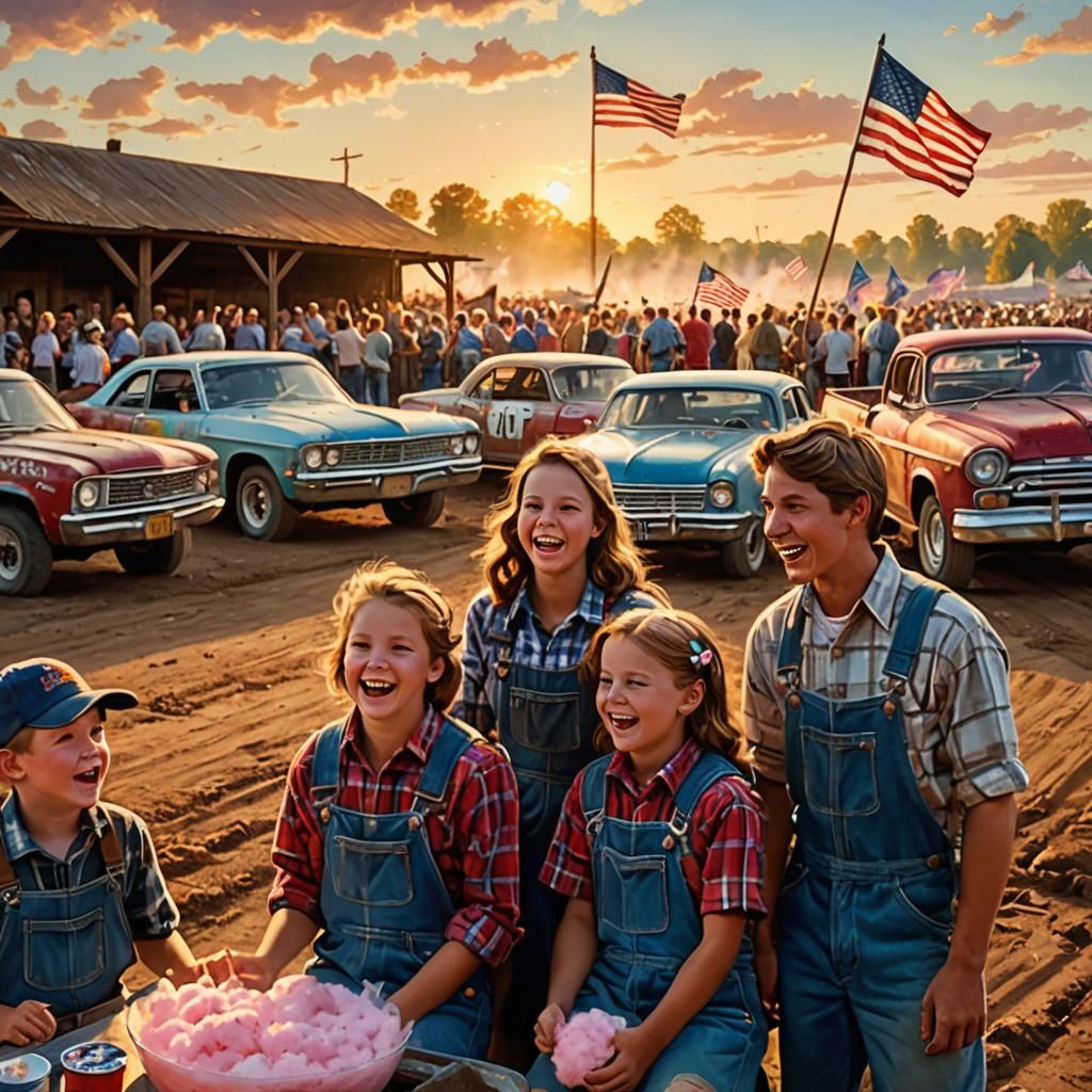 Portrait of Gleeful Rural Americans Watching Demolition Derb...