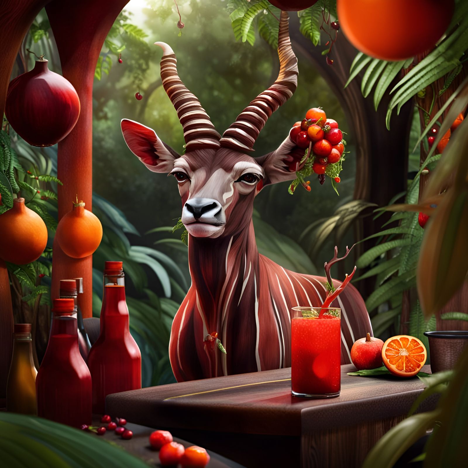 Friendly Kudu at Pomegranate Bar with Waterfalls