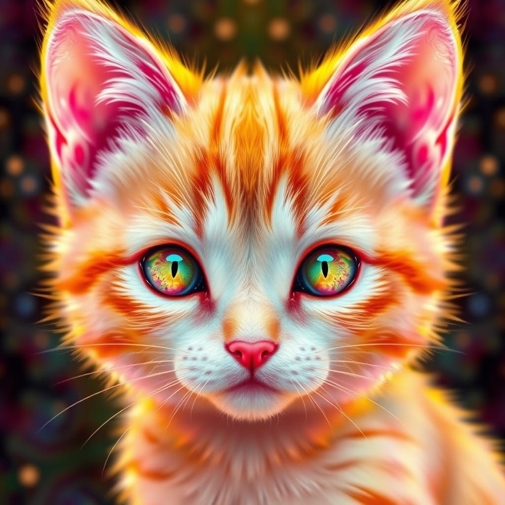 Cutest Kitty with Fractal Rainbow Colors