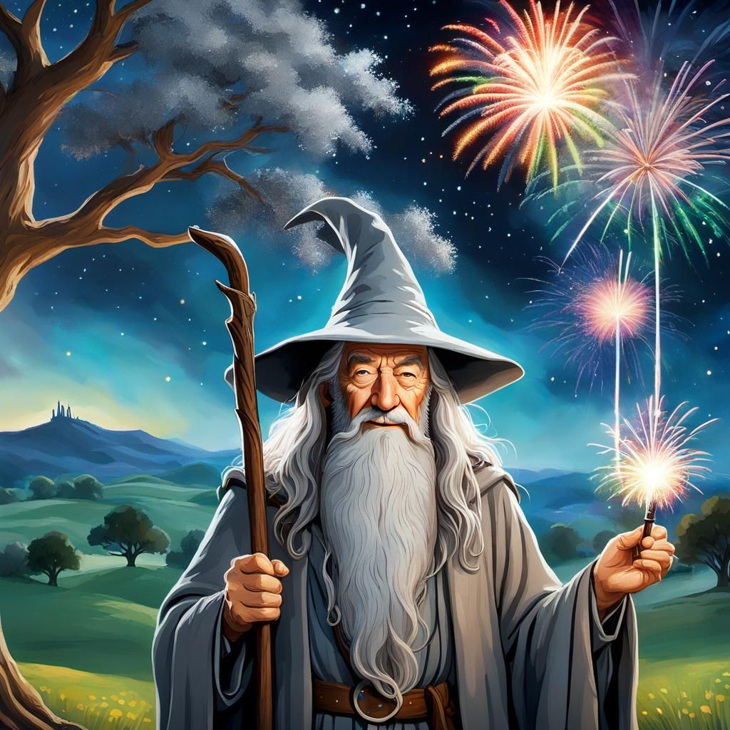 Gandalf the Grey and his fireworks in the Shire