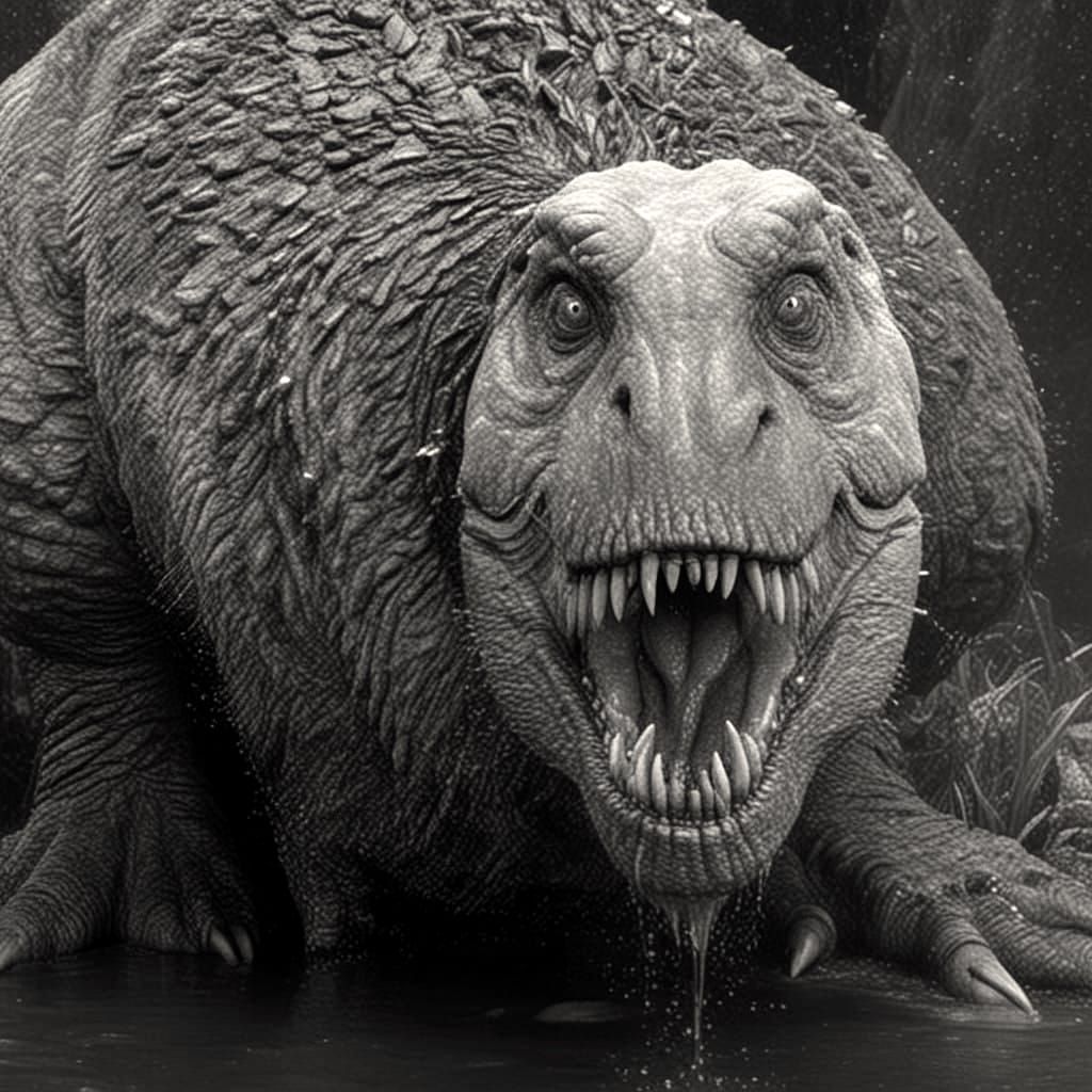 Hyper-Realistic T. Rex at the Watering Hole in Cinematic Sty...