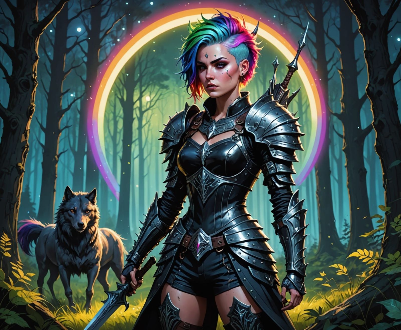 Gothic Female Warrior in Forest Clearing