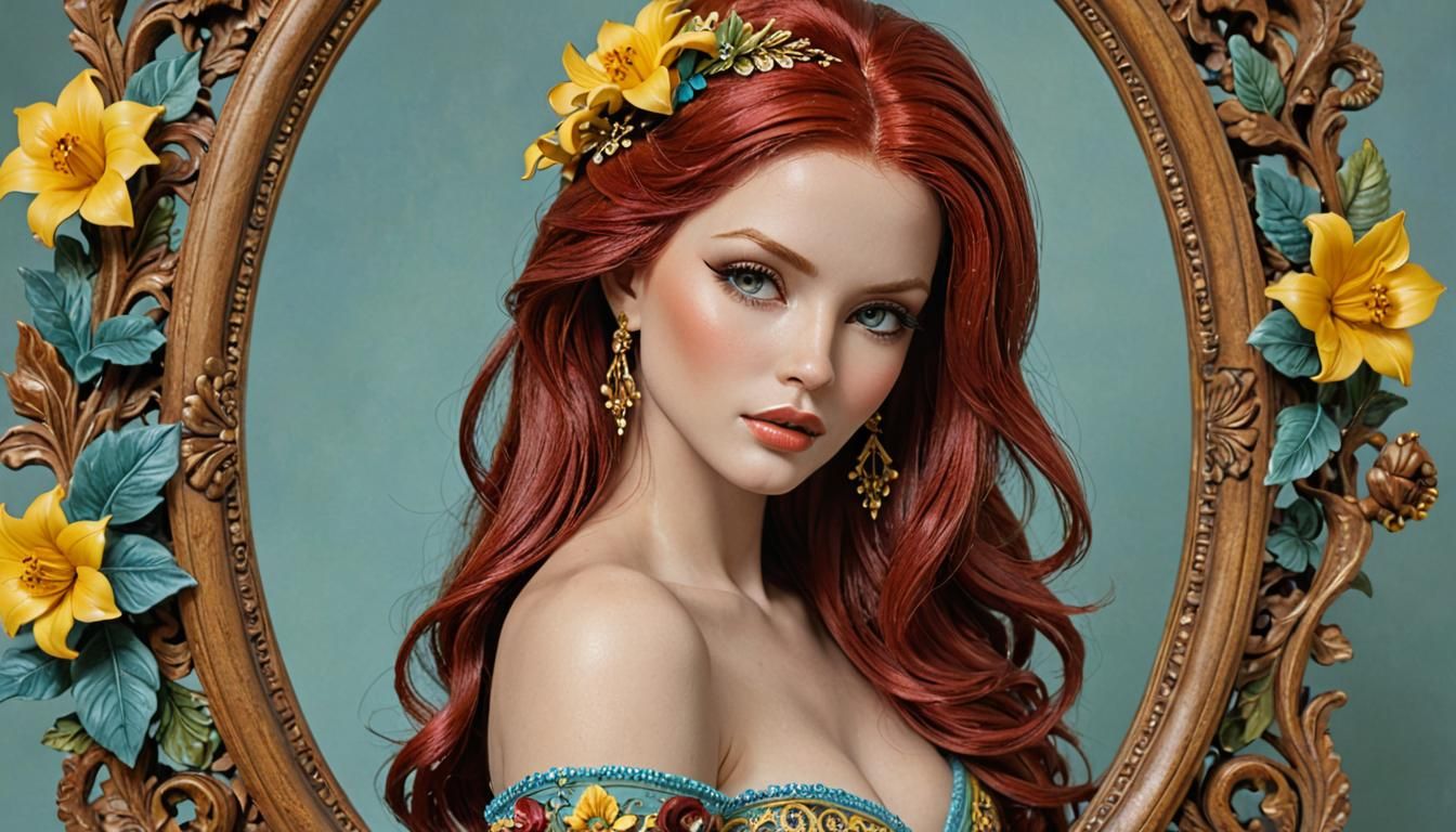 Detailed Portrait with Red Hair and Floral Accents