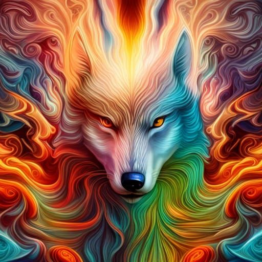 Surreal Baroque Wolf in Vibrant Colors