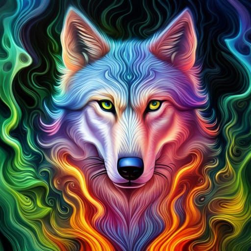 Vibrant Baroque Wolf with Fluid Simulation