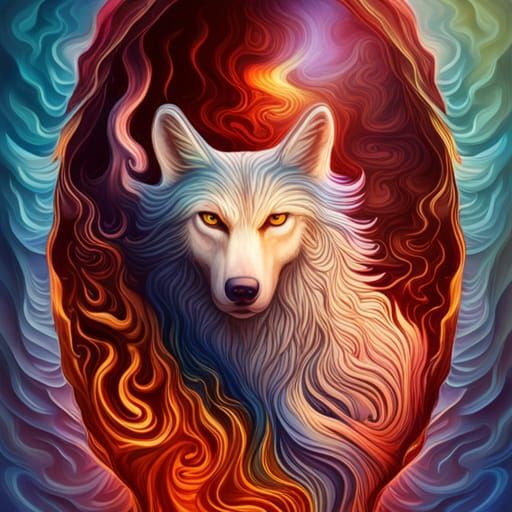 Baroque Surreal Wolf in a Fluid Simulation