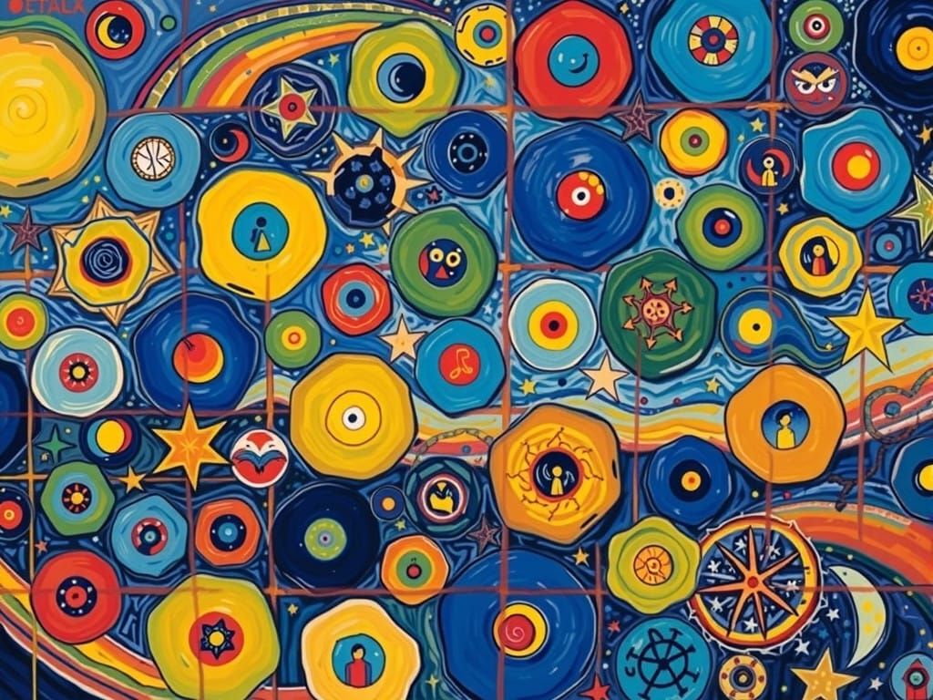 Whimsical Starry Night Sky with Vibrant Rainbow