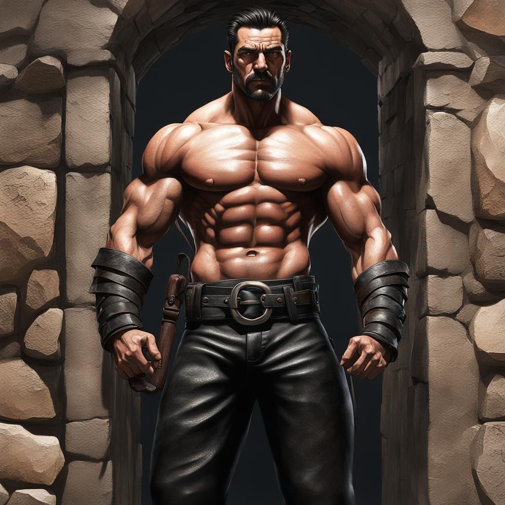 Hyperrealistic Executioner in Stone Doorway