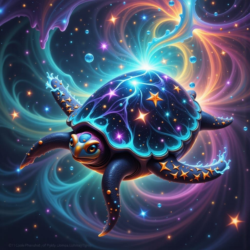 Celestial Turtle Swims Through Swirling Nebula