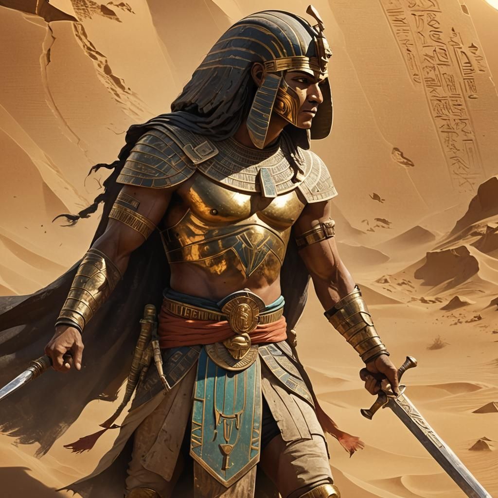 Egyptian Warrior in Desert Sandstorm, Matte Painting