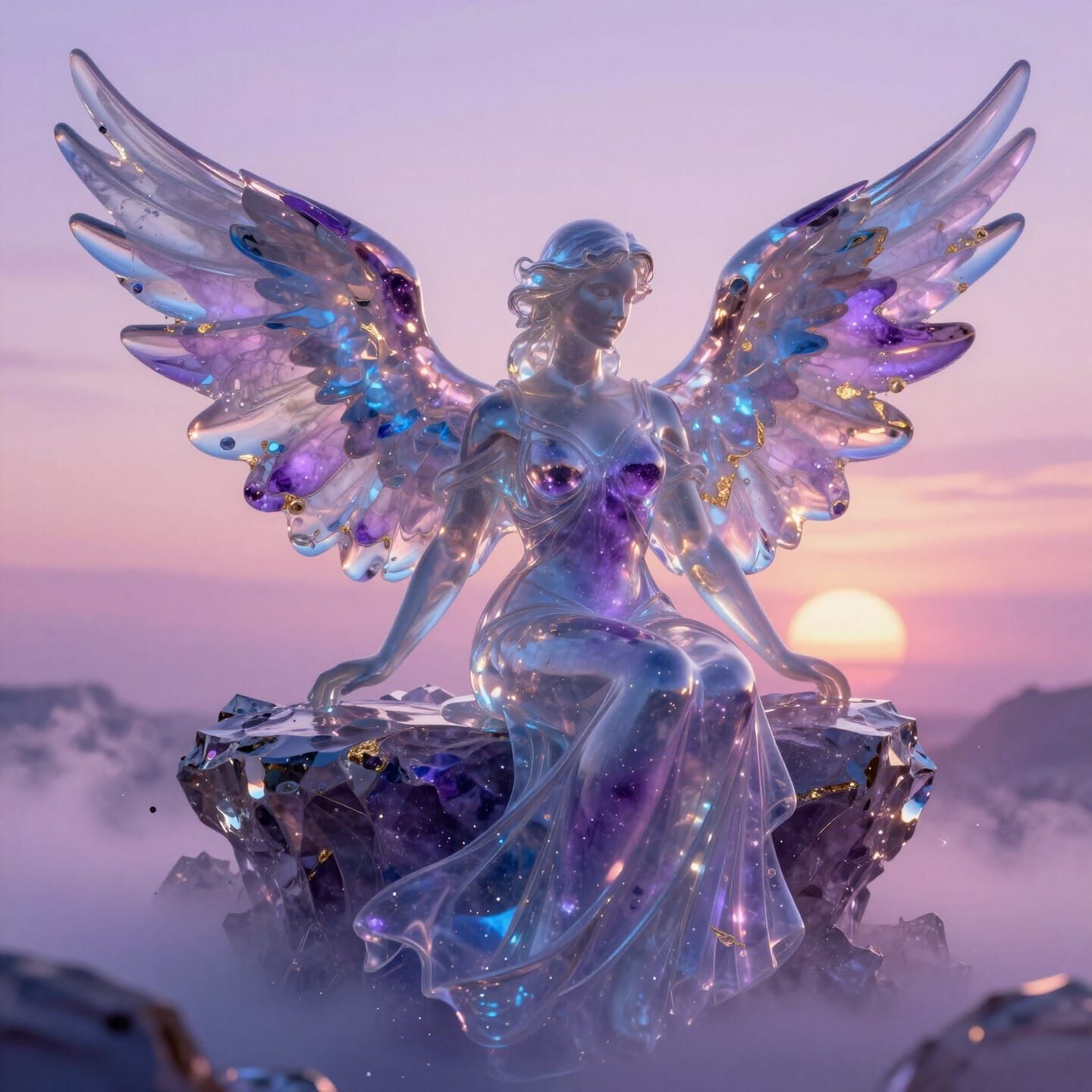 Glass Angel in Cosmic Sunset