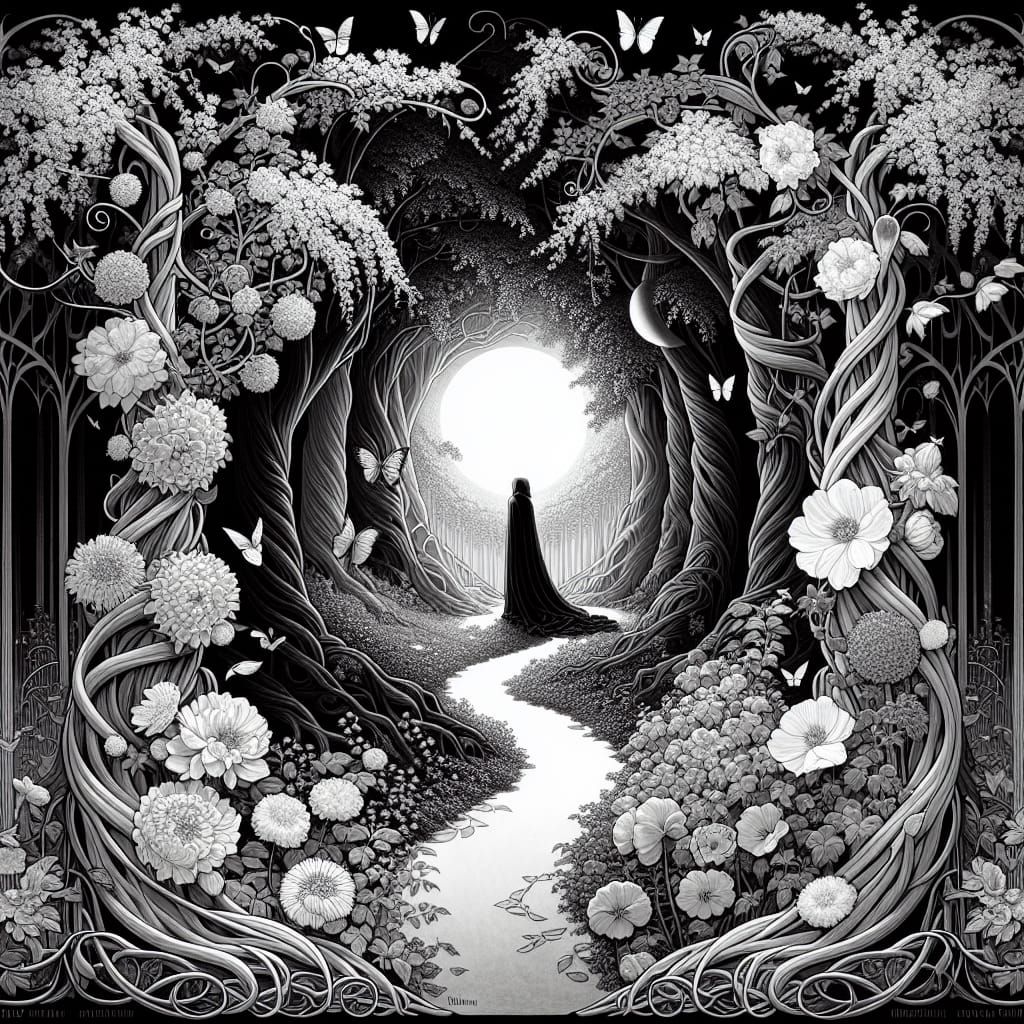 Whispers of Enchanted Fey Forest in Art Nouveau Style