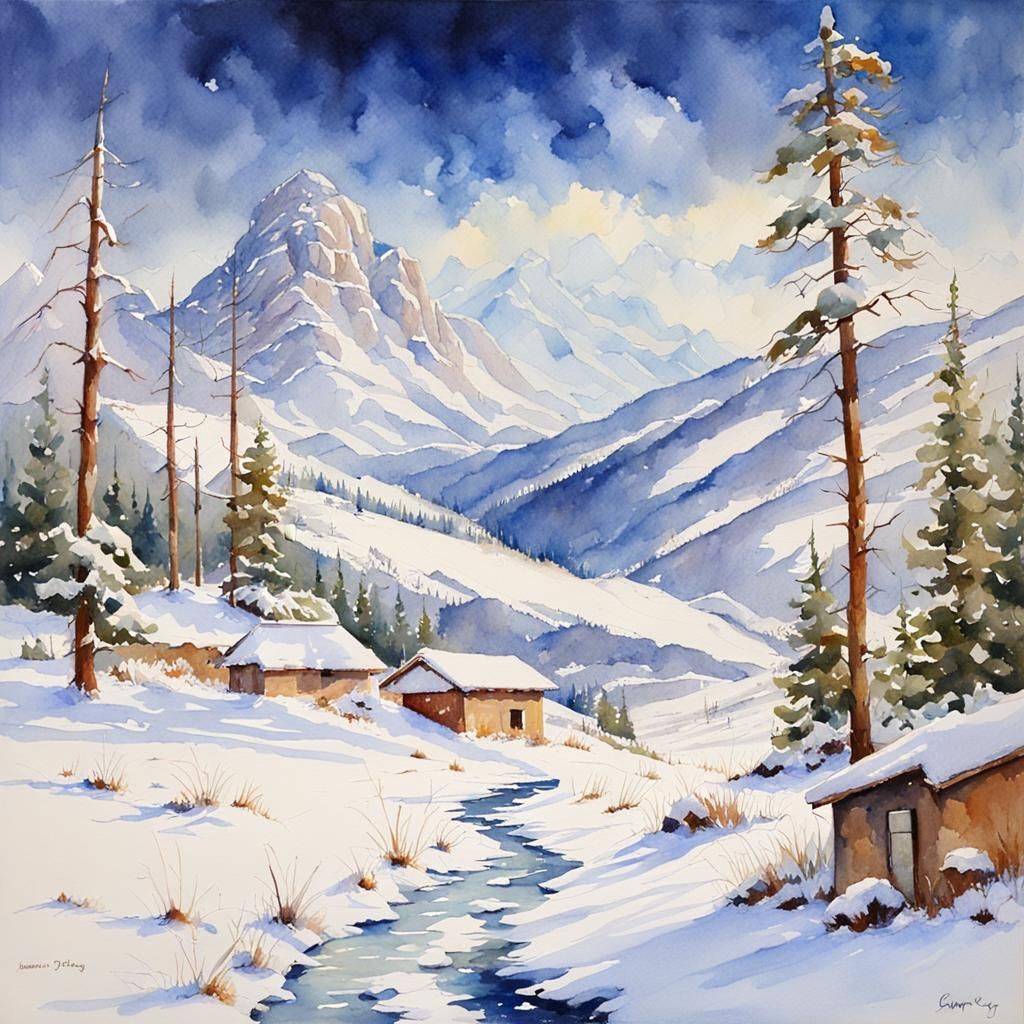 Snow Magic in Watercolor Painting Style
