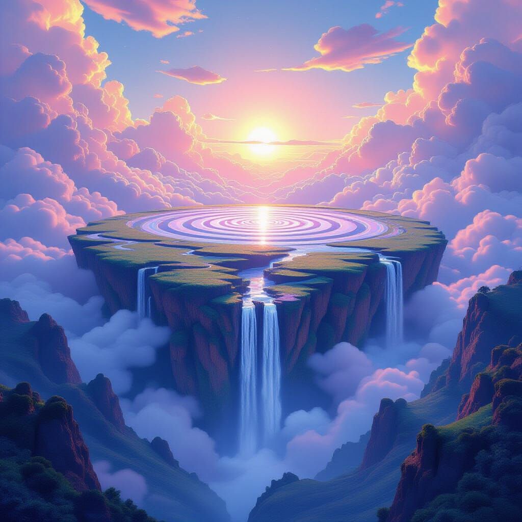Floating Geometric Plateau in Dreamlike Digital Art