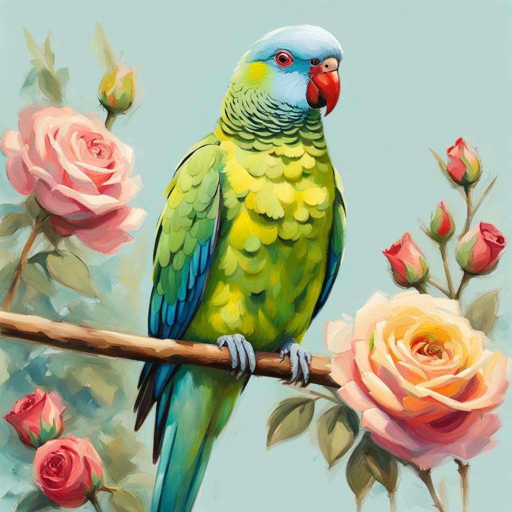 Colorful Parakeet in Impressionist Gouache Style