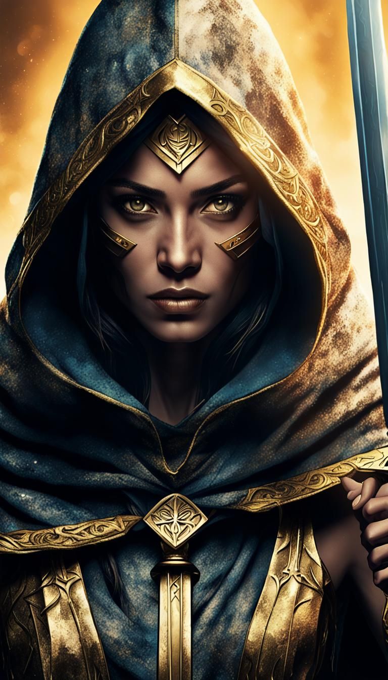 Female Warrior with Sword in Comic Book Style