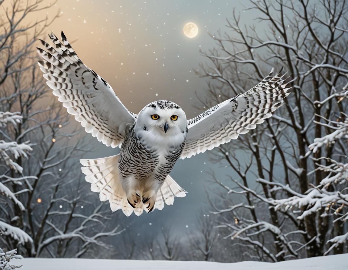 Snowy Owl in Winter Wonderland: Digital Art