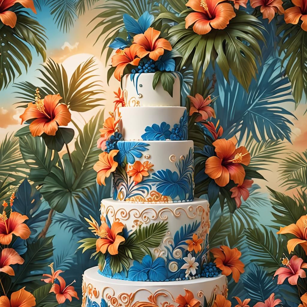 Hawaiian Wedding Cake with Hibiscus Flowers
