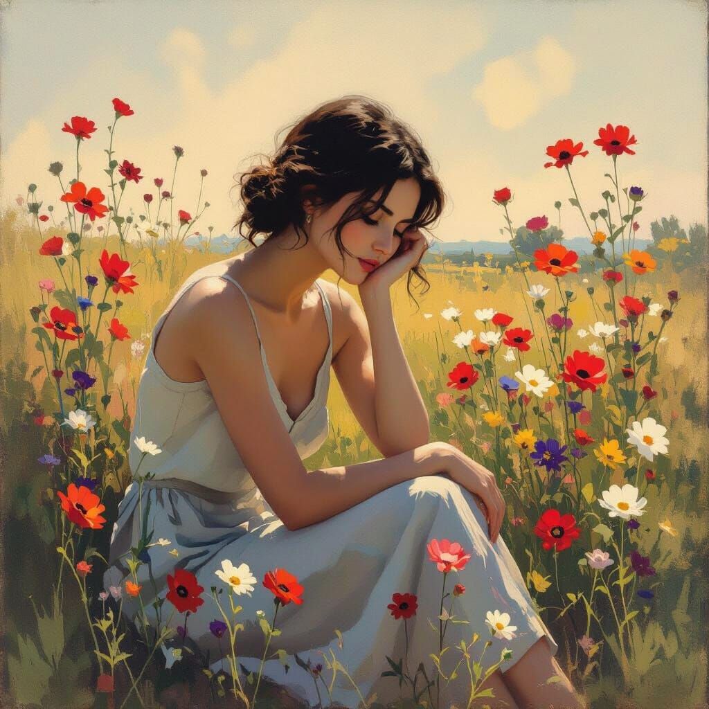 Melancholic Summer: Woman in Impressionistic Style