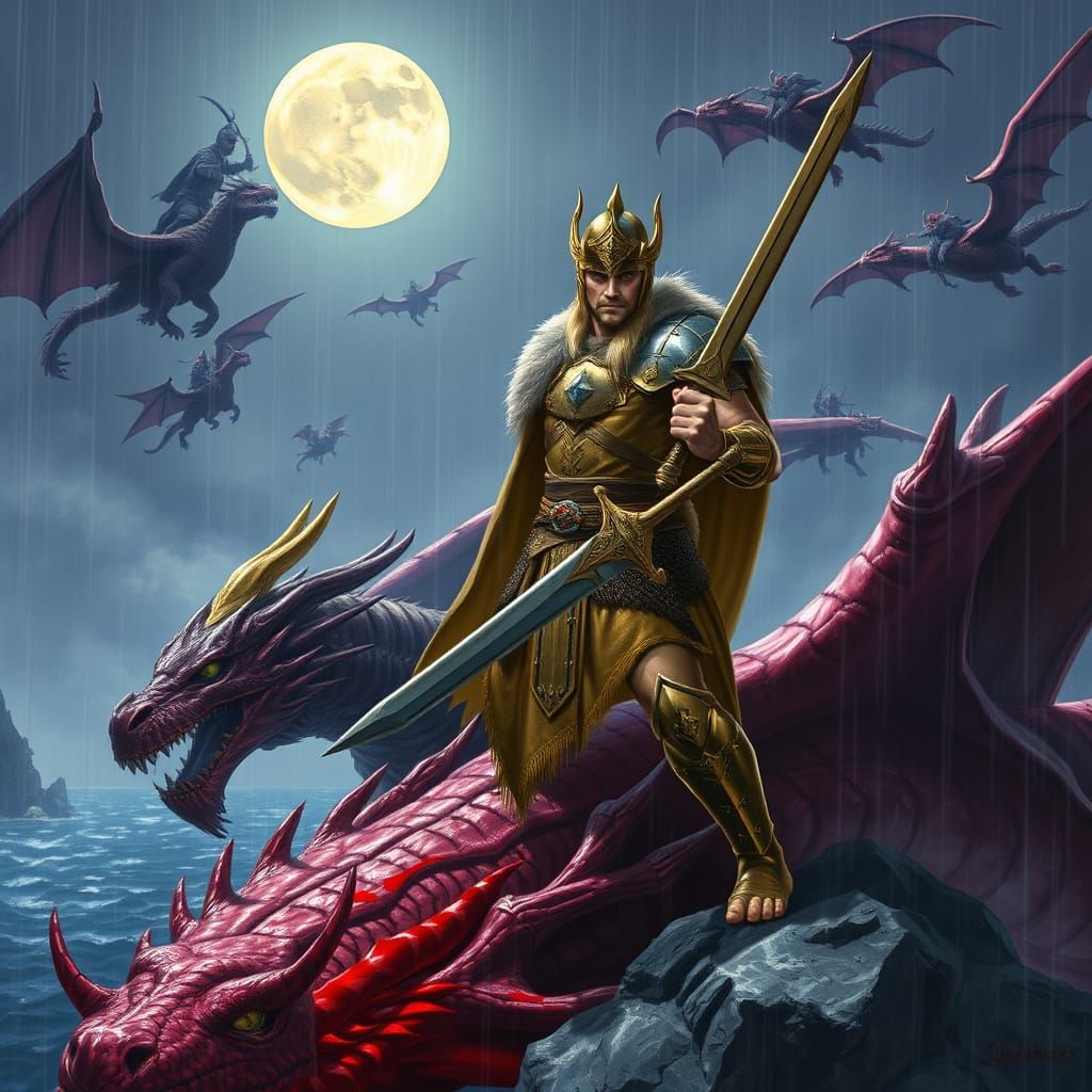 Victorious Norse Warrior Sigurd Over Dragon