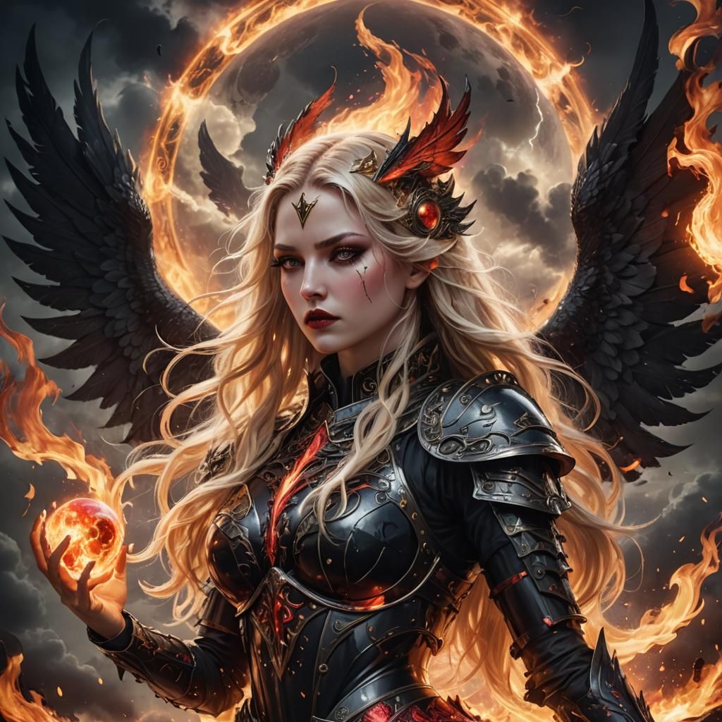 Goddess with Burning Wings in Fantasy Art Style