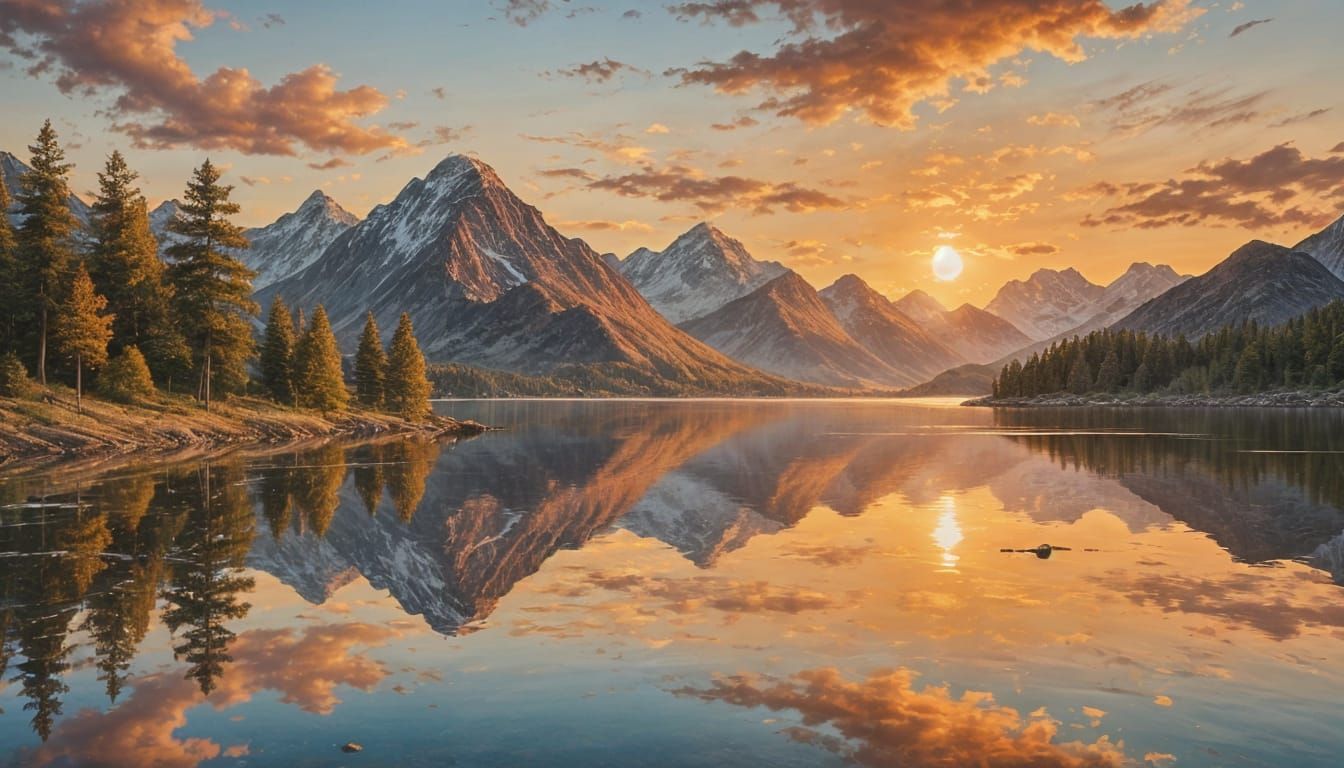 Island Oasis: Mountain Sunset Over Calm Lake