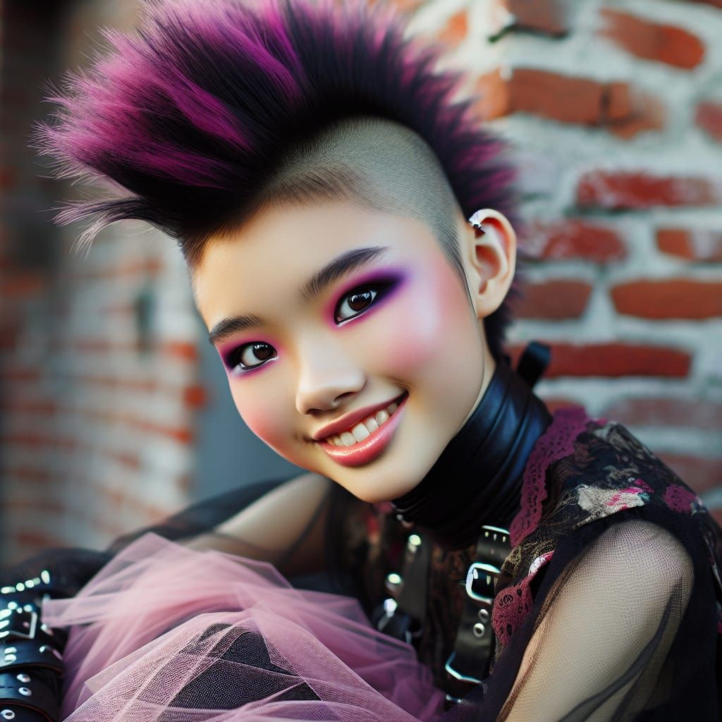 Cyberpunk Teen Girl Blends Punk Rebellion with Traditional E...