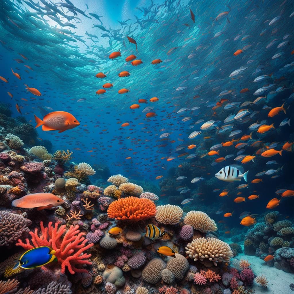 Mosaic of Vibrant Marine Life and Coral Reefs
