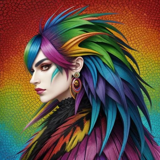 Rainbow Dragon Scale Woman in Abstract Style