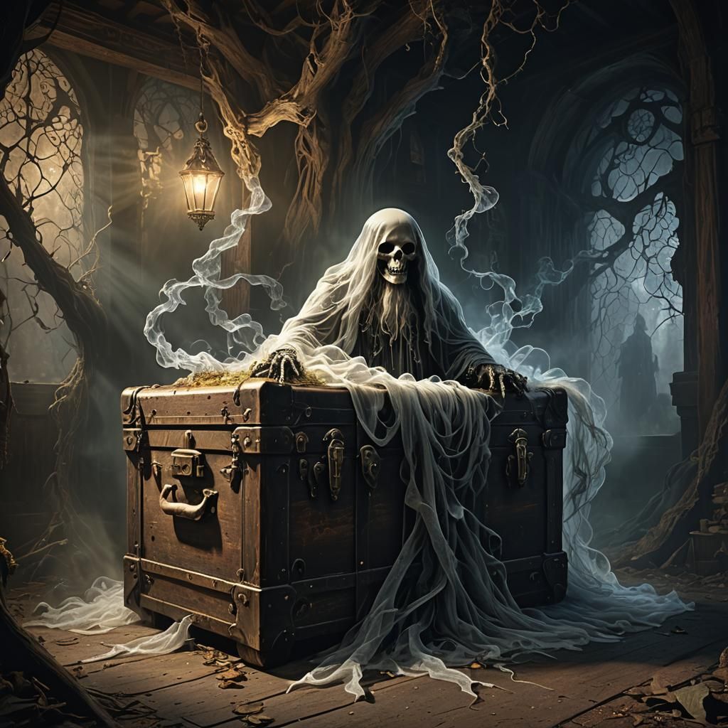 Ghostly Apparition Emerges from Antique Trunk
