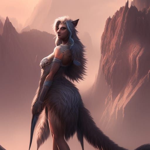 Detailed Wolf Woman Matte Painting in 8K