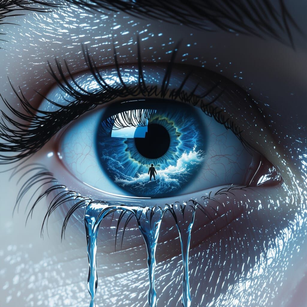 Hyper-Realistic Blue Eye with Ocean Scene, Ultra HD