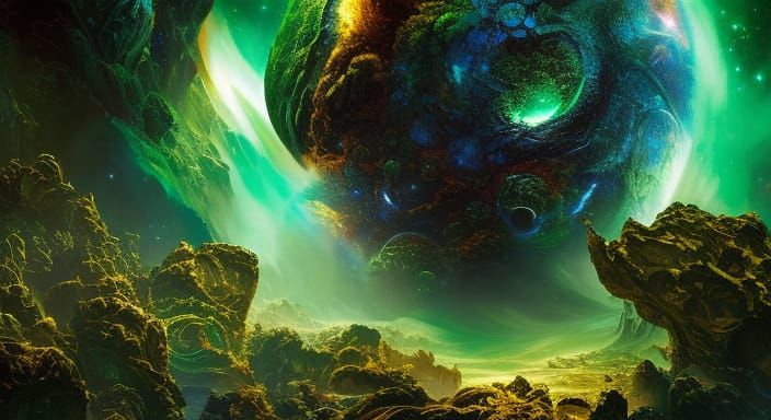 Polychromatic Exoplanet Landscape in Digital Art Style