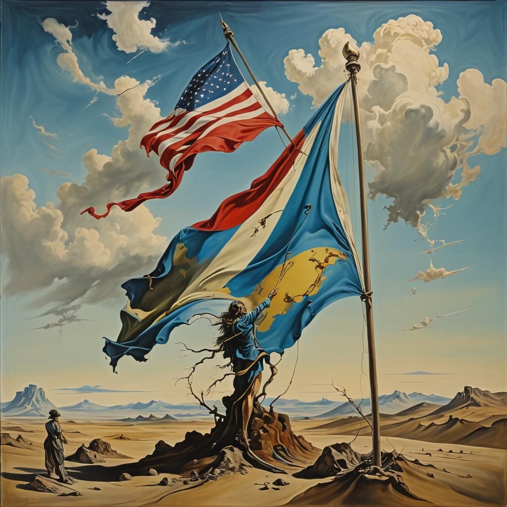Surreal Melting Betty Ross Flag in Dali Style