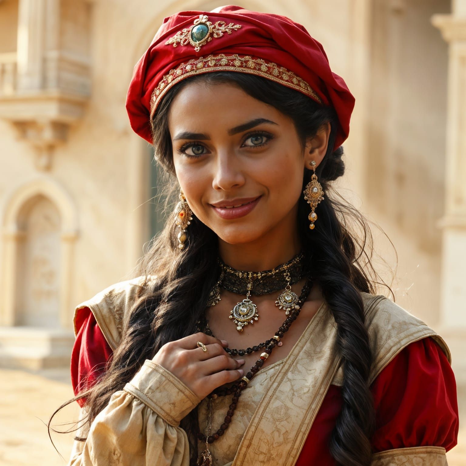 Regal Woman in Arabic Victorian Attire Portrait