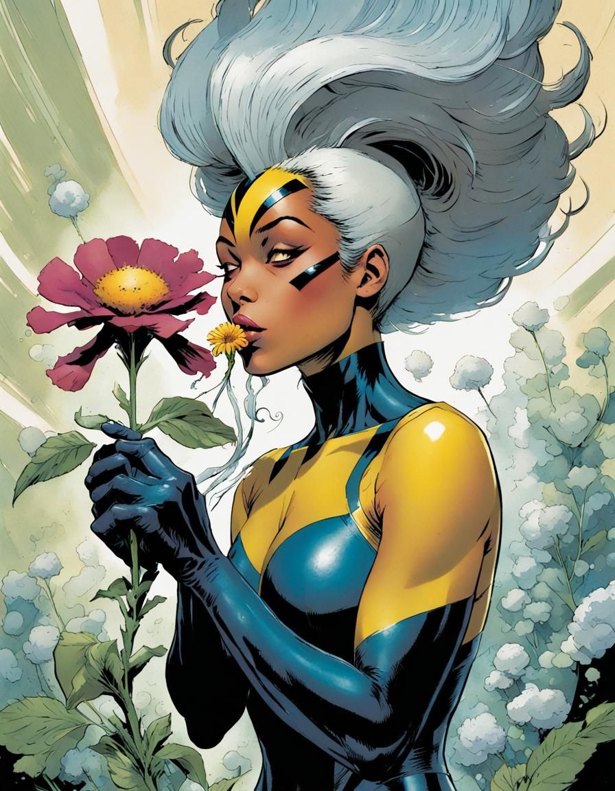 Storm from X-Men Smelling a Flower