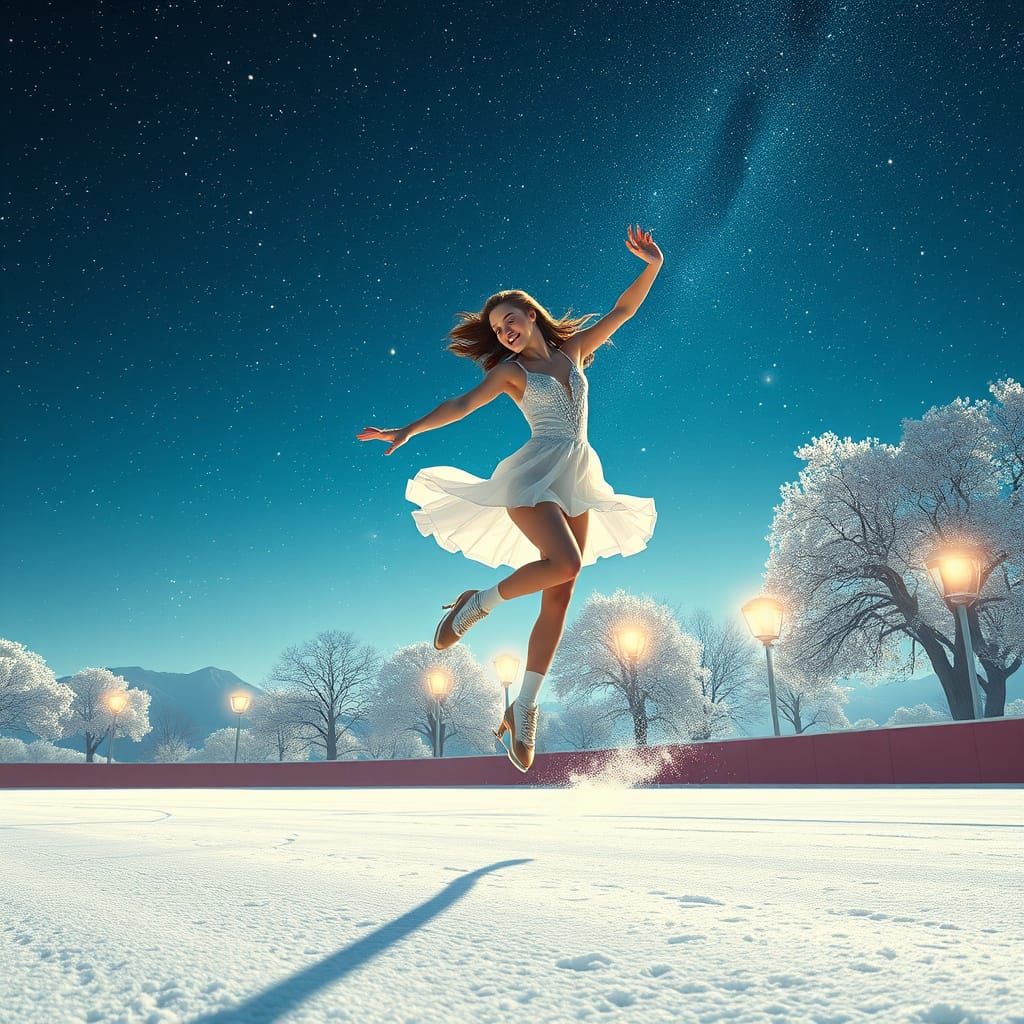 Girl on Ice Skating Rink in a Vibrant Fantasy Scene