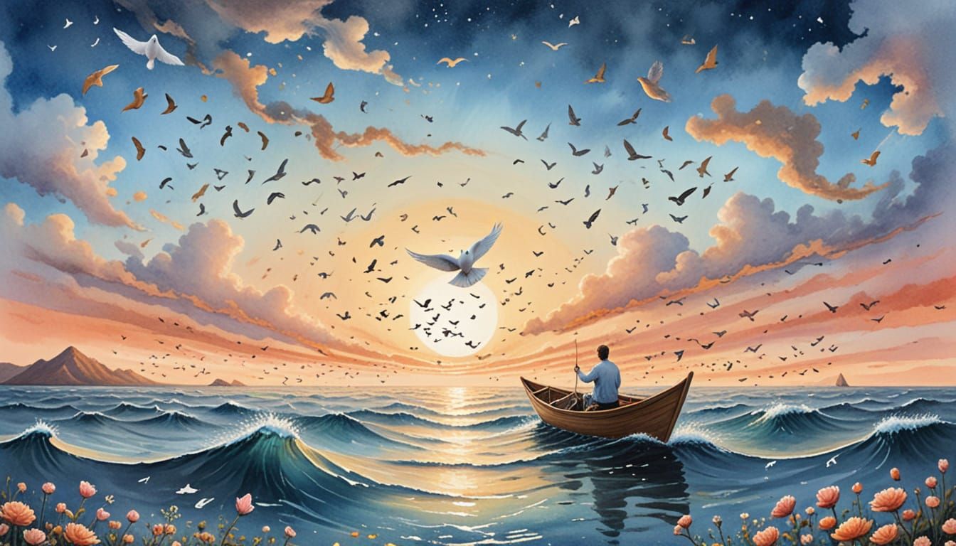 Paper Boat Voyage: Watercolor and Ink Surrealism